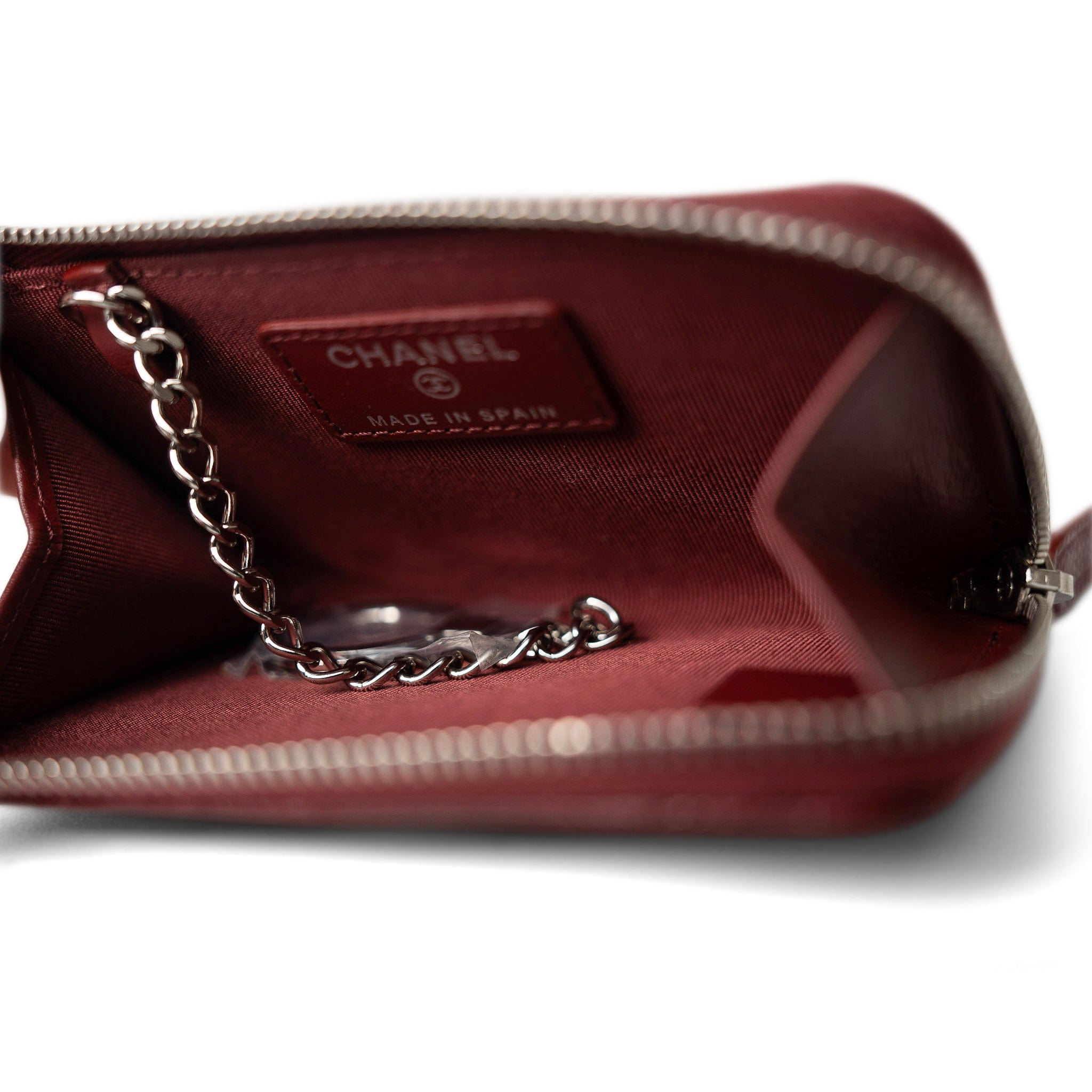 CHANEL Handbag Burgundy Burgundy Caviar Quilted Zipped Coin Purse Key Holder - Redeluxe