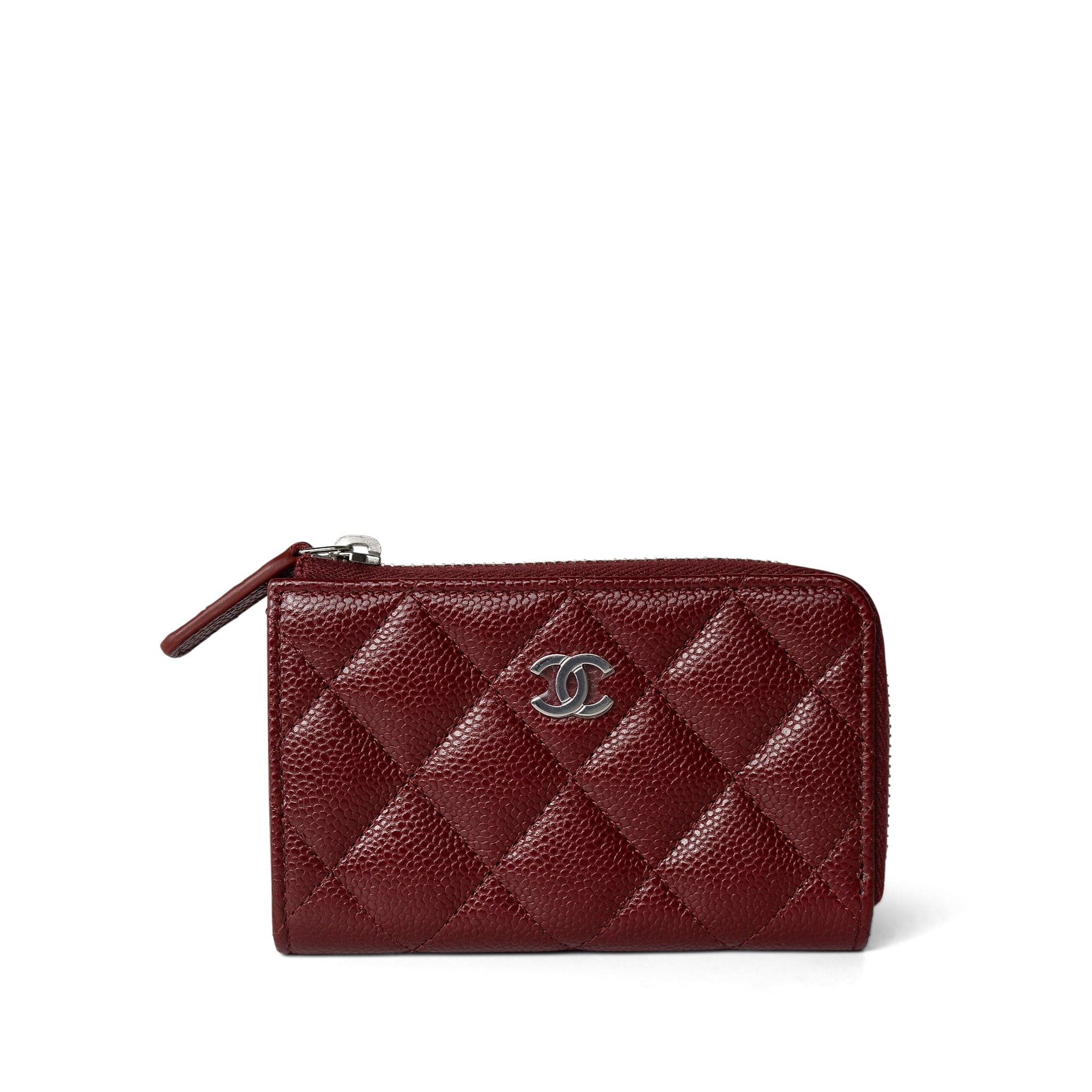 CHANEL Handbag Burgundy Burgundy Caviar Quilted Zipped Coin Purse Key Holder - Redeluxe