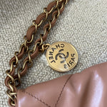 CHANEL Handbag Caramel Shiny Calfskin Quilted 22 Drawstring Bag Small GHW - Redeluxe