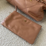 CHANEL Handbag Caramel Shiny Calfskin Quilted 22 Drawstring Bag Small GHW - Redeluxe