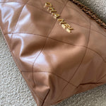 CHANEL Handbag Caramel Shiny Calfskin Quilted 22 Drawstring Bag Small GHW - Redeluxe
