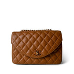 CHANEL Handbag Caramel Vintage Caramel Lambskin Quilted Half Moon Flap Gold Hardware - Redeluxe