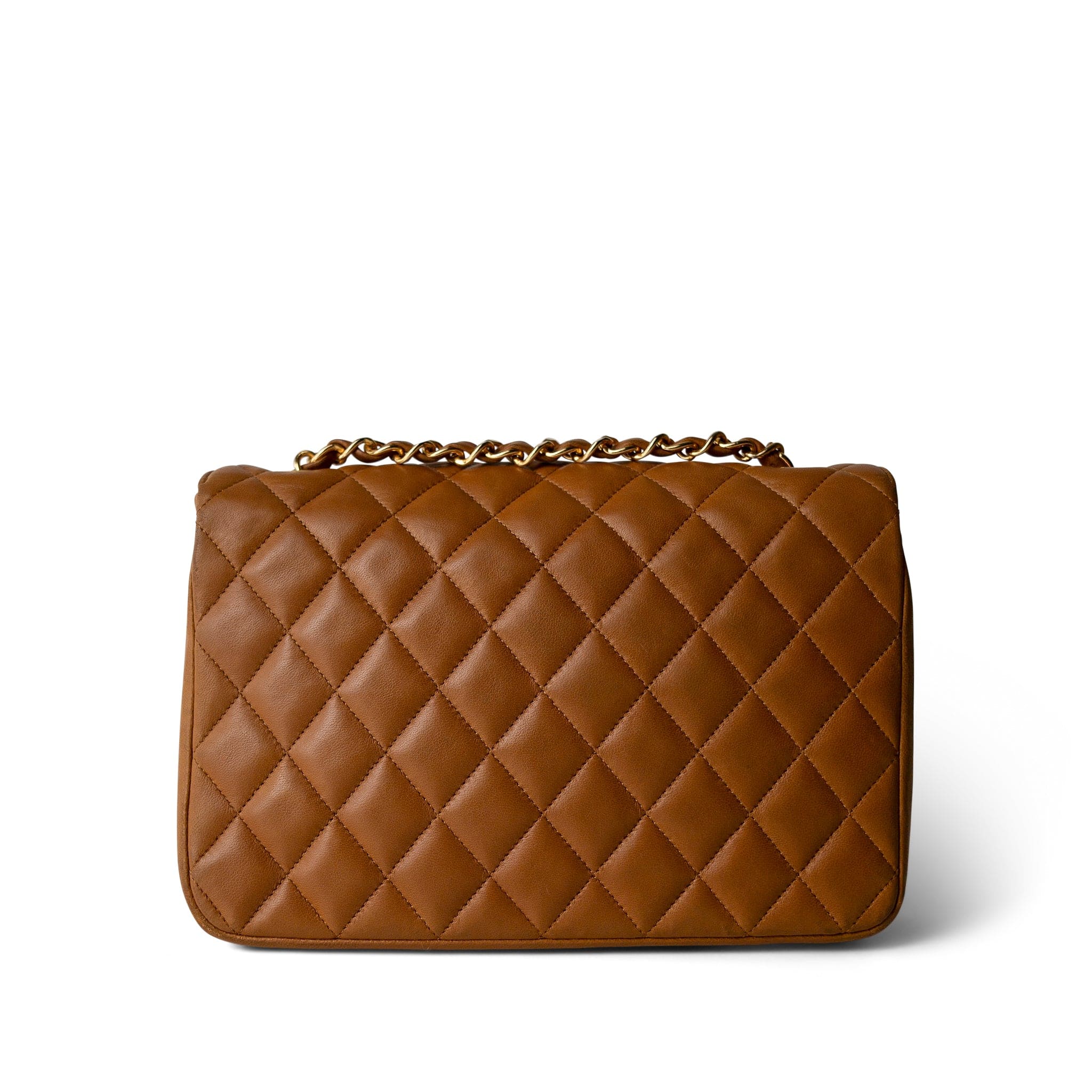 CHANEL Handbag Caramel Vintage Caramel Lambskin Quilted Half Moon Flap Gold Hardware - Redeluxe