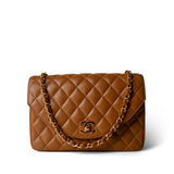 CHANEL Handbag Caramel Vintage Caramel Lambskin Quilted Half Moon Flap Gold Hardware - Redeluxe