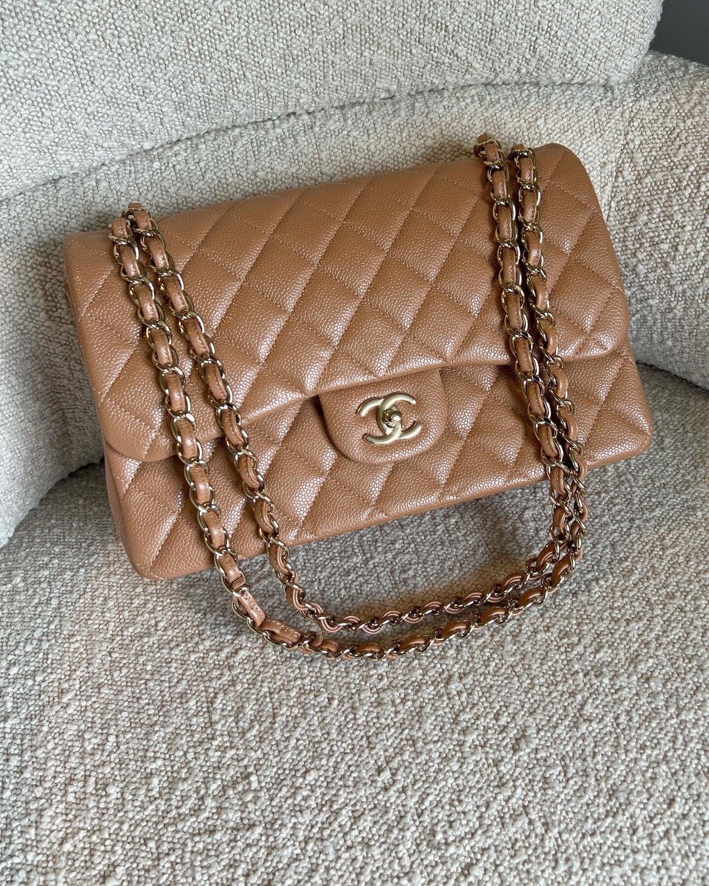 CHANEL Handbag Chanel 18S Dark Beige Caviar Quilted Classic Flap Jumbo LGHW - Redeluxe