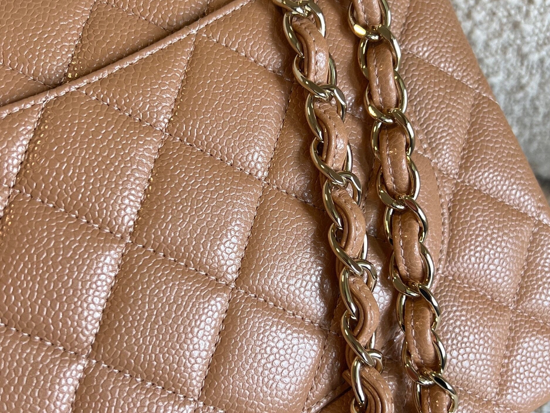 CHANEL Handbag Chanel 18S Dark Beige Caviar Quilted Classic Flap Jumbo LGHW - Redeluxe