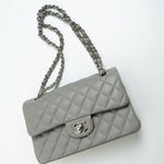 CHANEL Handbag Chanel 19B Grey Lambskin Quilted Classic Flap Small SHW - Redeluxe