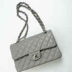CHANEL Handbag Chanel 19B Grey Lambskin Quilted Classic Flap Small SHW - Redeluxe