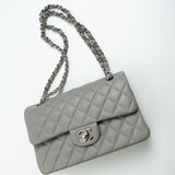 CHANEL Handbag Chanel 19B Grey Lambskin Quilted Classic Flap Small SHW - Redeluxe