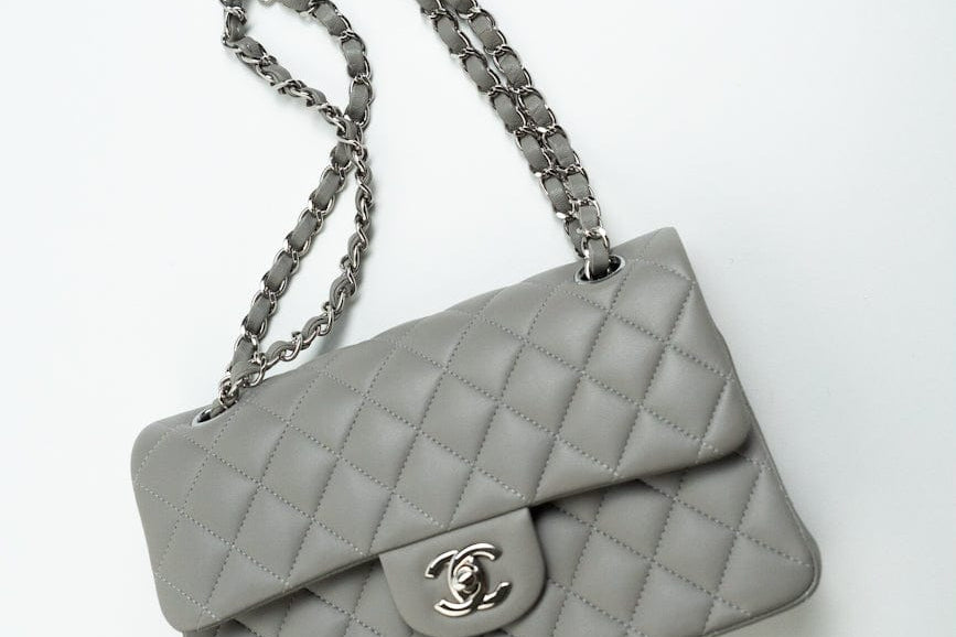 CHANEL Handbag Chanel 19B Grey Lambskin Quilted Classic Flap Small SHW - Redeluxe