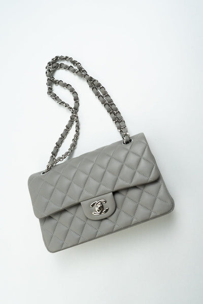 Buy CHANEL 19B Grey Lambskin Classic Flap Small SHW | Luxury Pre