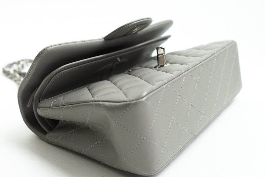 CHANEL Handbag Chanel 19B Grey Lambskin Quilted Classic Flap Small SHW - Redeluxe