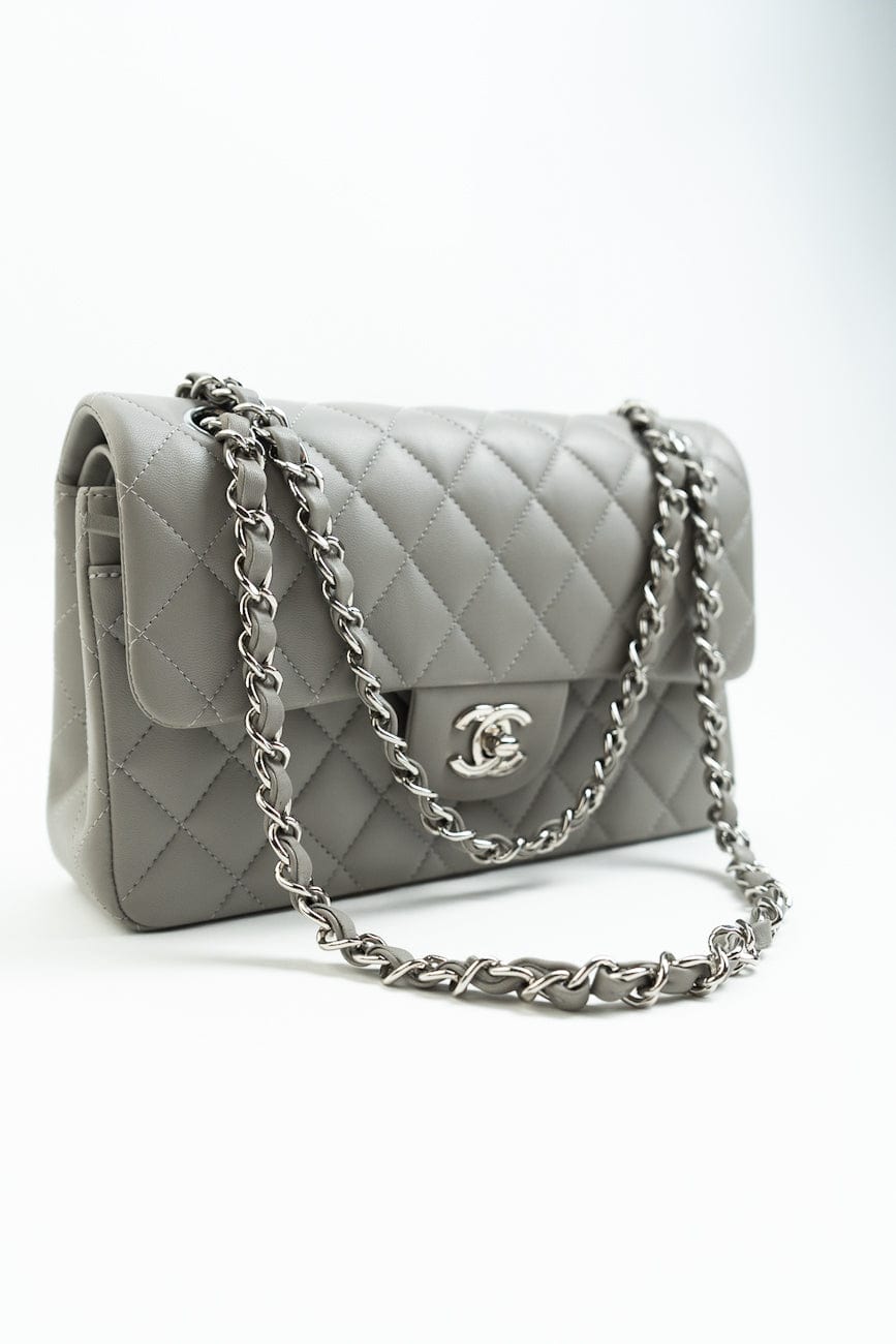 Buy CHANEL 19B Grey Lambskin Classic Flap Small SHW | Luxury Pre