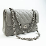 CHANEL Handbag Chanel 19B Grey Lambskin Quilted Classic Flap Small SHW - Redeluxe