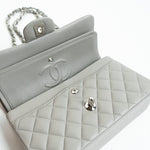 CHANEL Handbag Chanel 19B Grey Lambskin Quilted Classic Flap Small SHW - Redeluxe