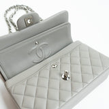 CHANEL Handbag Chanel 19B Grey Lambskin Quilted Classic Flap Small SHW - Redeluxe