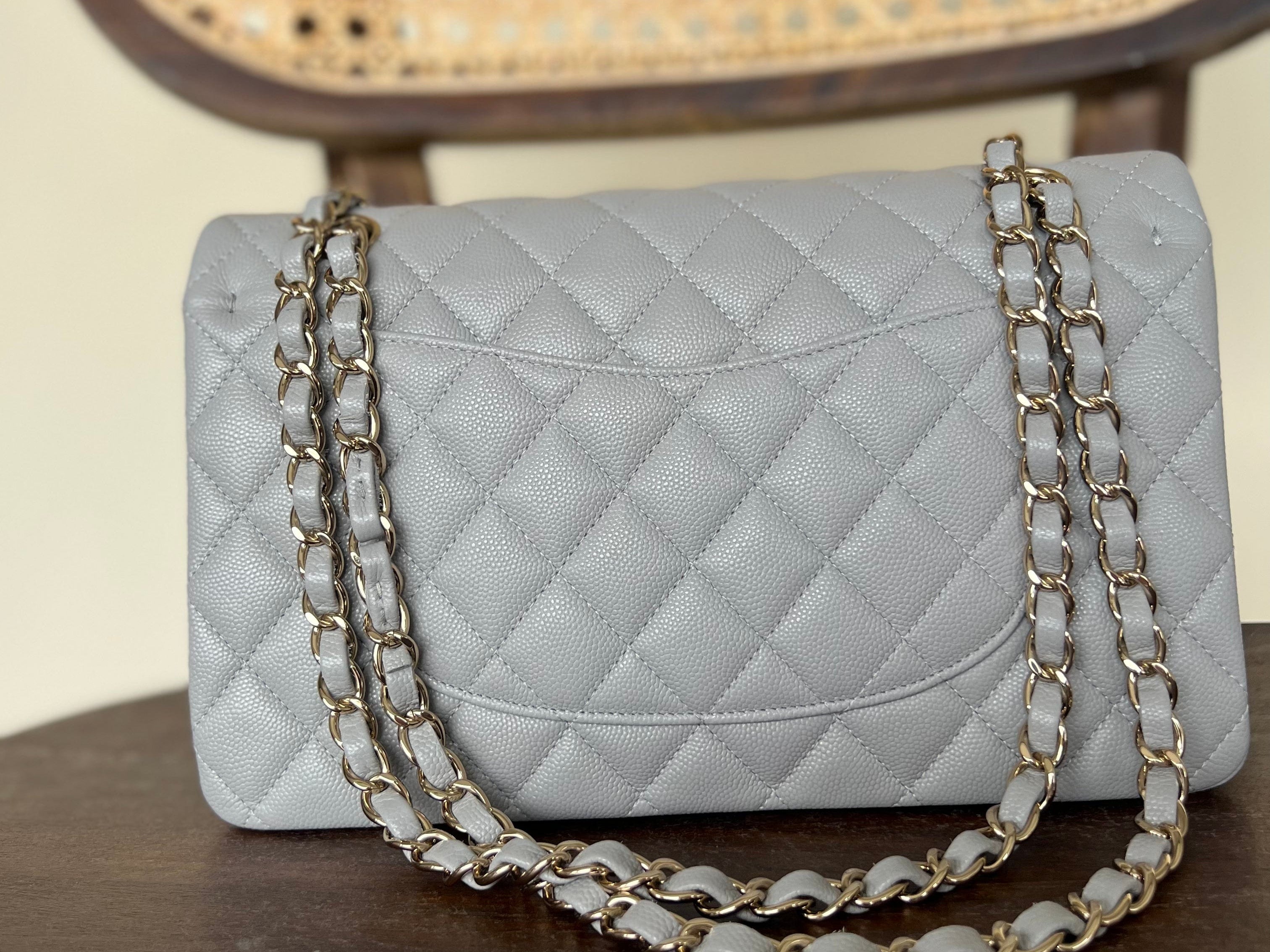 CHANEL Handbag Chanel 21A Grey Caviar Quilted Medium Classic Flap LGHW - Redeluxe