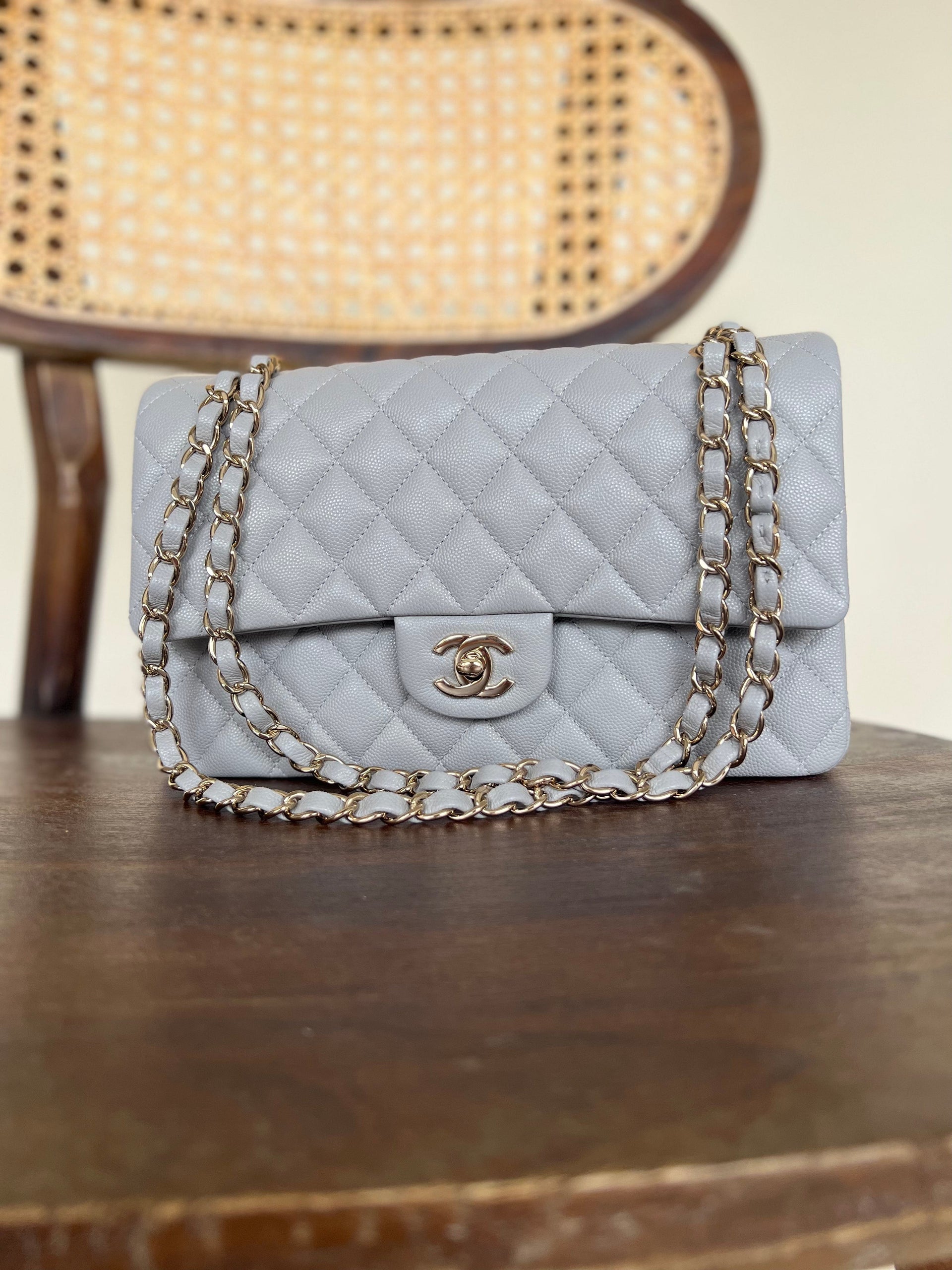 Chanel 21A Grey Caviar Quilted Medium Classic Flap LGHW REDELUXE