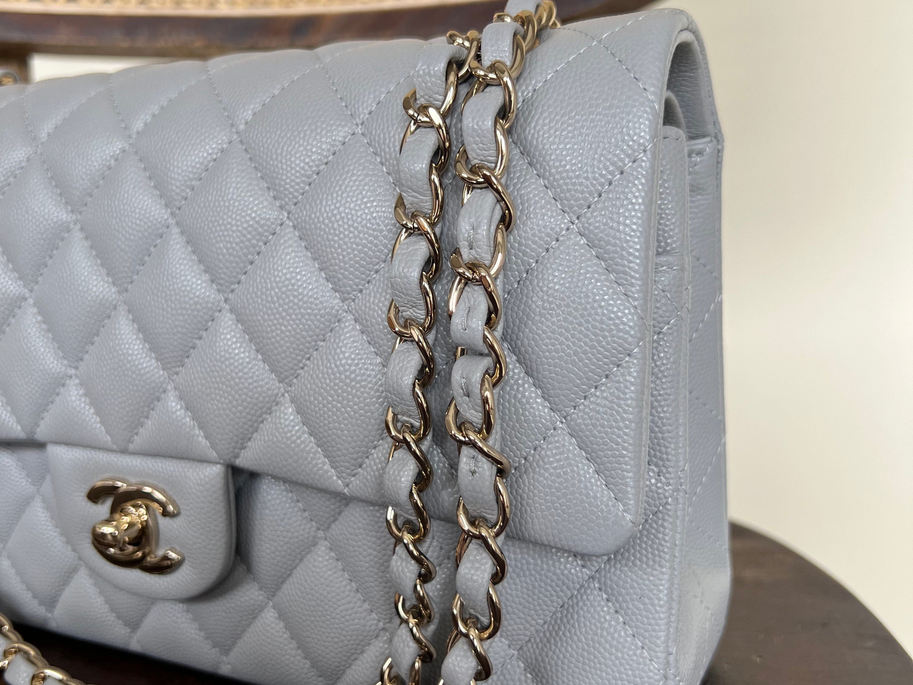CHANEL Handbag Chanel 21A Grey Caviar Quilted Medium Classic Flap LGHW - Redeluxe