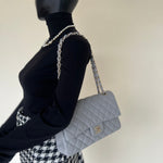 CHANEL Handbag Chanel 21A Grey Caviar Quilted Medium Classic Flap LGHW - Redeluxe