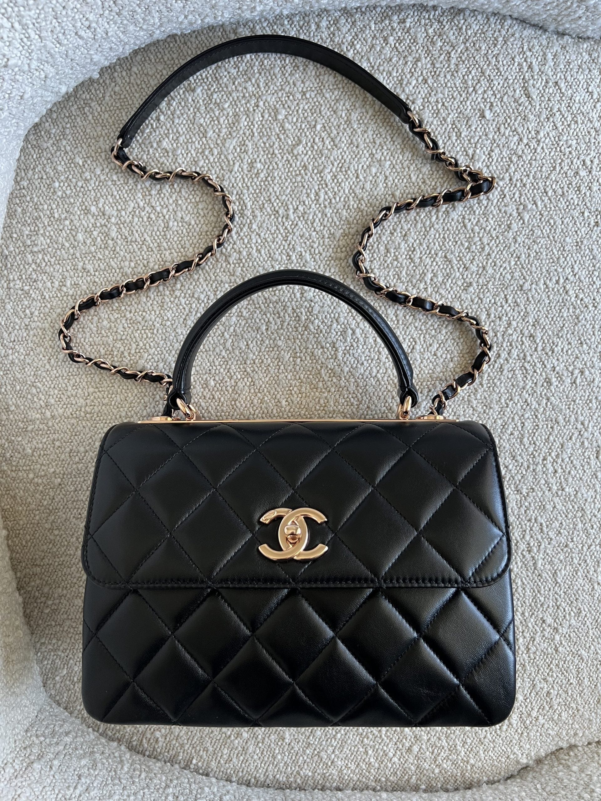 Chanel 21B Black Lambskin Quilted Trendy CC Rose Gold Hardware