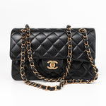 CHANEL Handbag Chanel 21B Small Black Lambskin Quilted Classic Flap Rose Gold Hardware - Redeluxe
