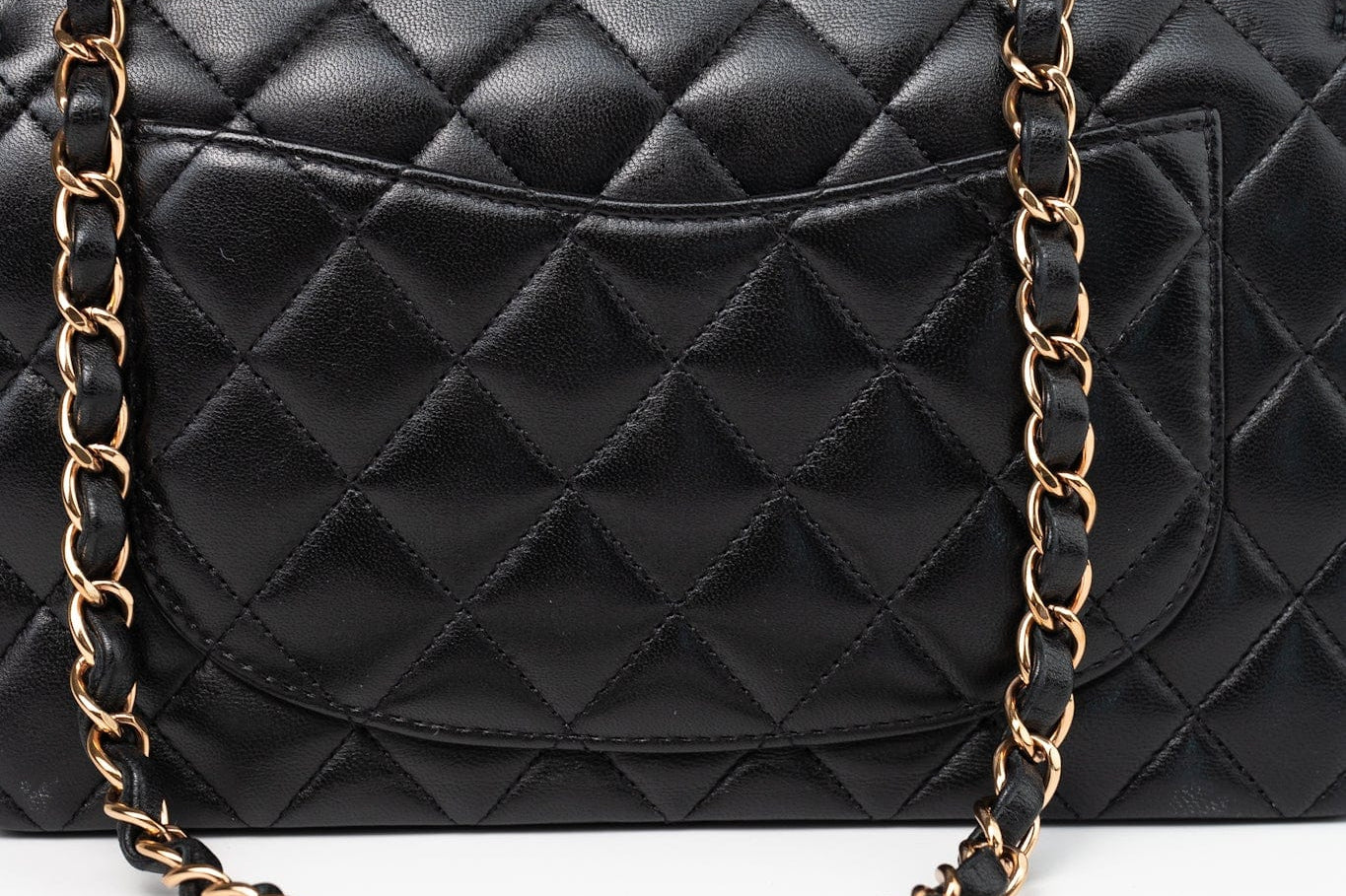 CHANEL Handbag Chanel 21B Small Black Lambskin Quilted Classic Flap Rose Gold Hardware - Redeluxe