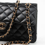 CHANEL Handbag Chanel 21B Small Black Lambskin Quilted Classic Flap Rose Gold Hardware - Redeluxe