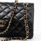 CHANEL Handbag Chanel 21B Small Black Lambskin Quilted Classic Flap Rose Gold Hardware - Redeluxe