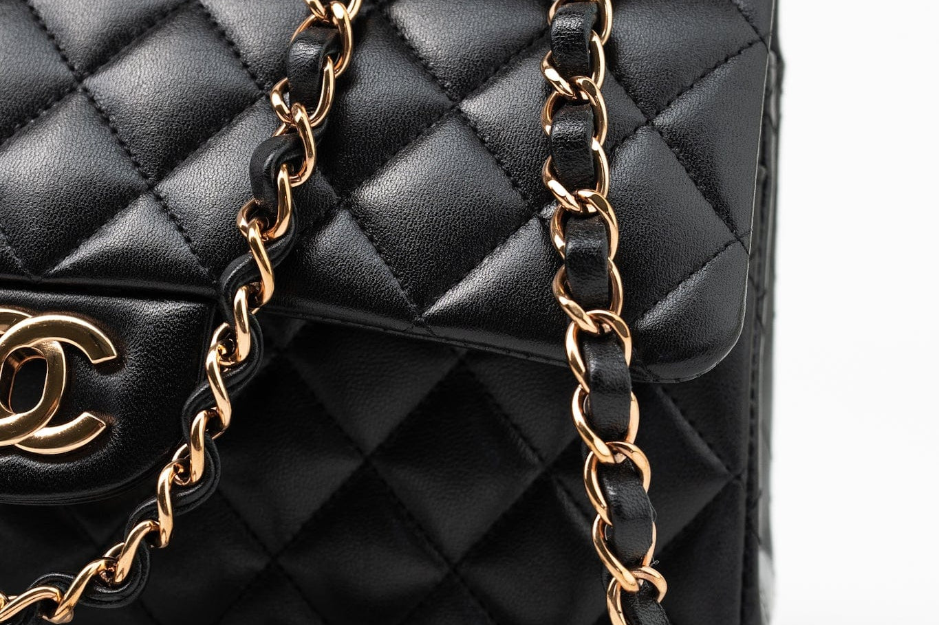 CHANEL Handbag Chanel 21B Small Black Lambskin Quilted Classic Flap Rose Gold Hardware - Redeluxe