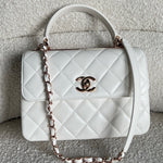 CHANEL Handbag Chanel 21B Small White Lambskin Quilted Trendy CC w/ Rose Gold Hardware - Redeluxe