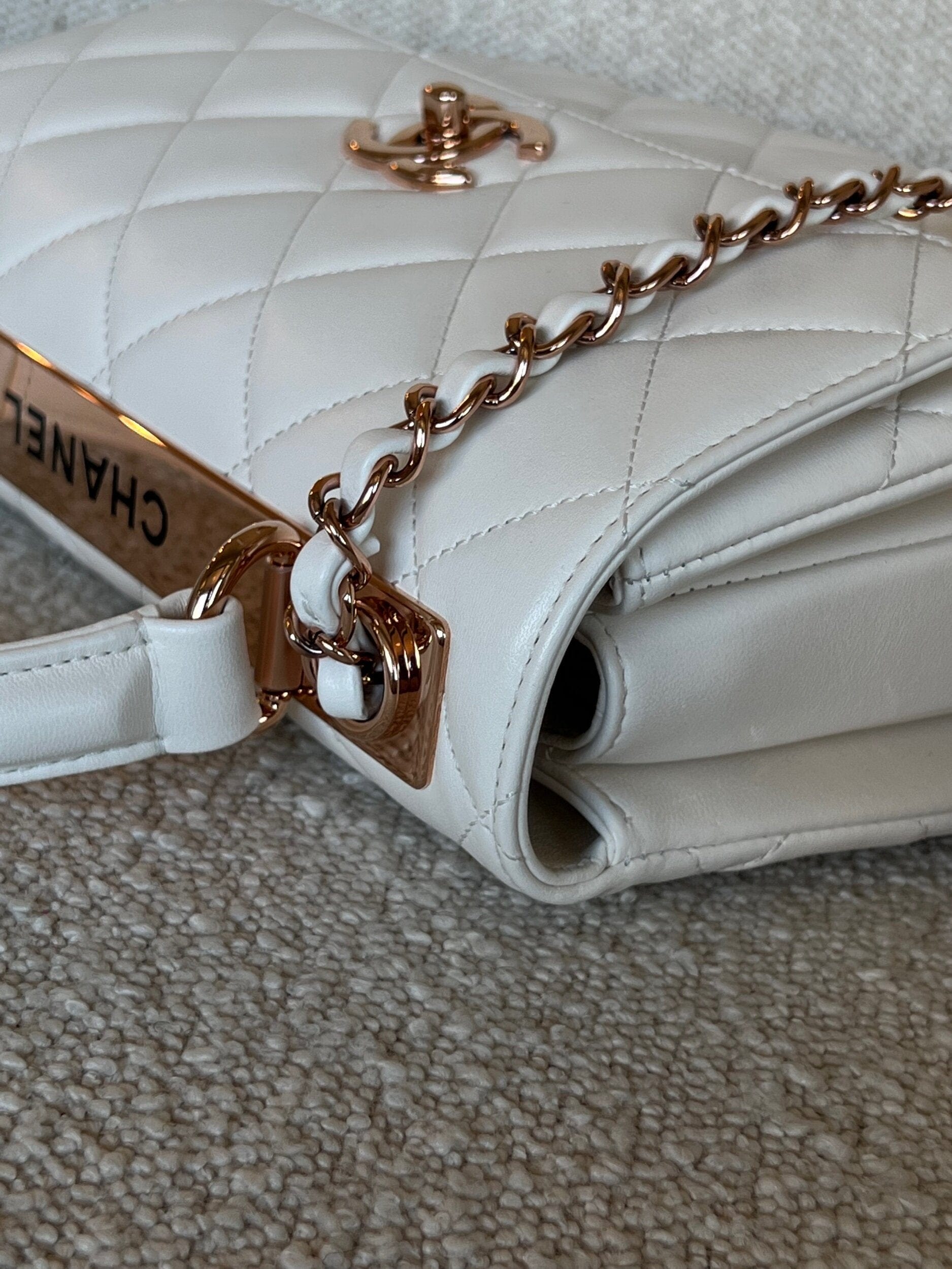 Chanel 21B Small White Lambskin Quilted Trendy CC w/ Rose Gold
