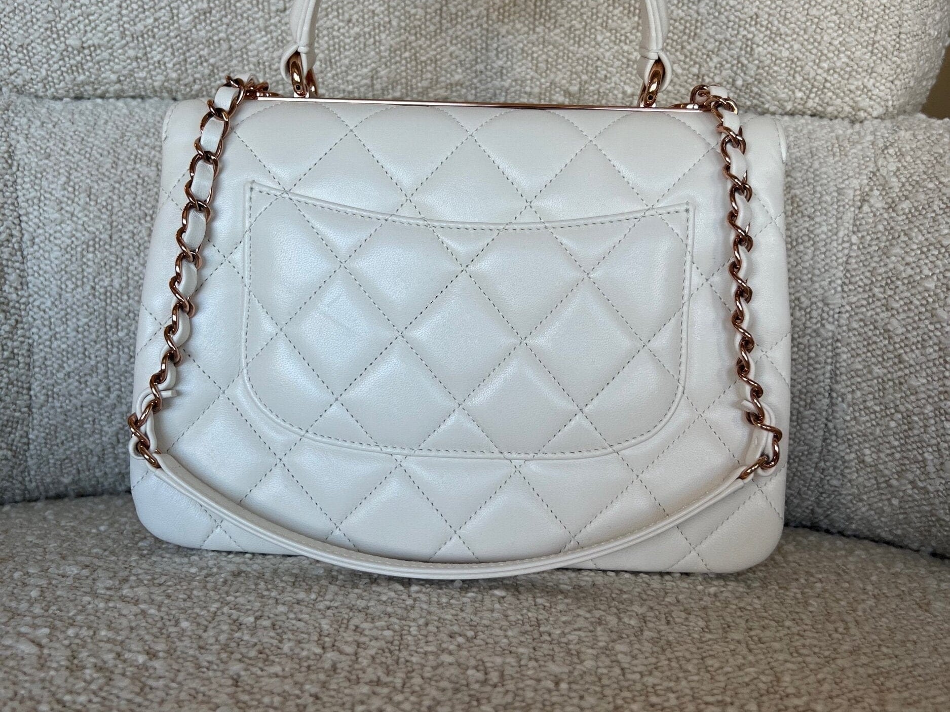 CHANEL Handbag Chanel 21B Small White Lambskin Quilted Trendy CC w/ Rose Gold Hardware - Redeluxe