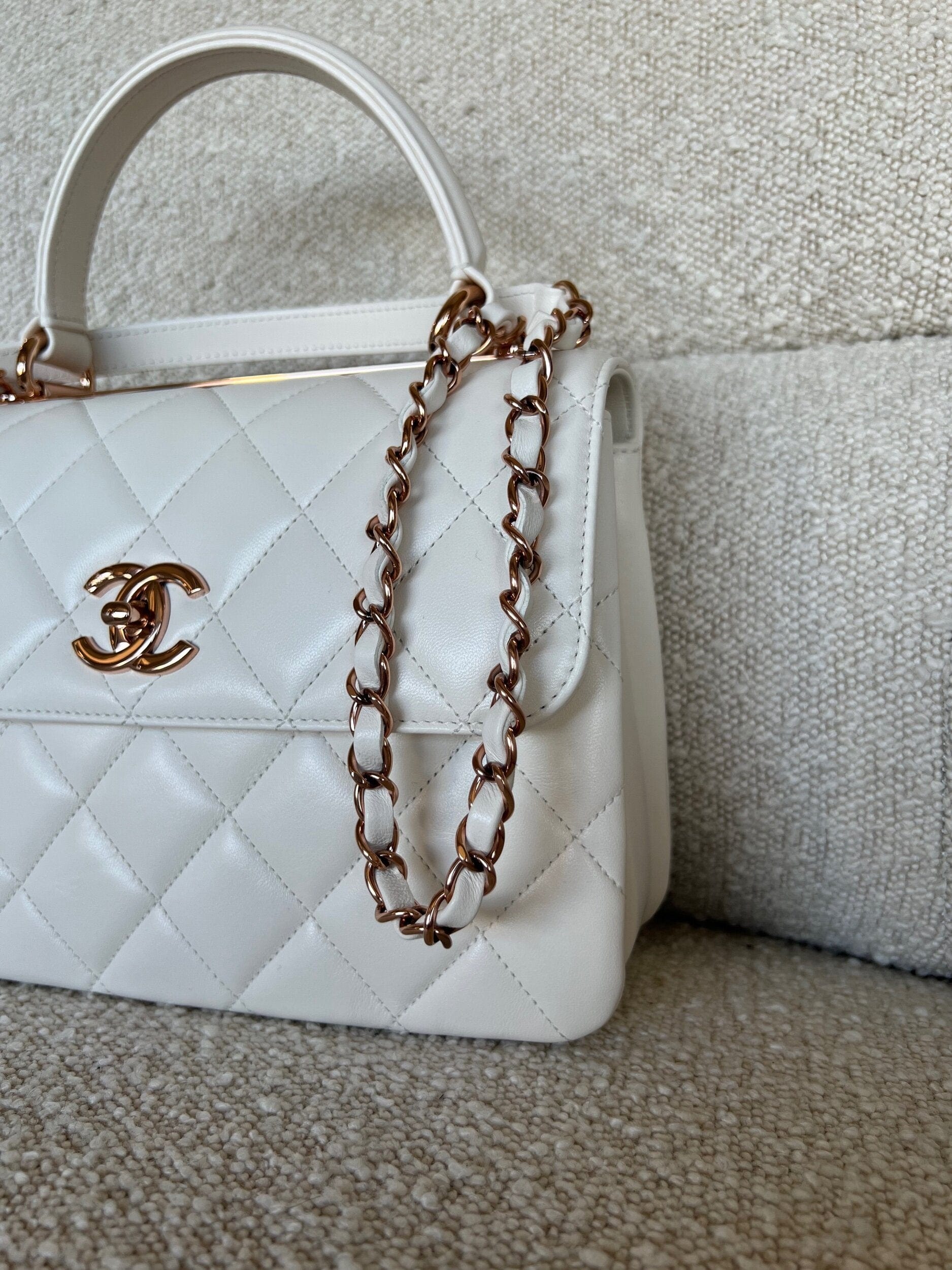 Chanel 21B Small White Lambskin Quilted Trendy CC w/ Rose Gold