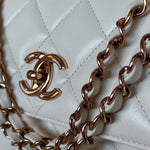 CHANEL Handbag Chanel 21B Small White Lambskin Quilted Trendy CC w/ Rose Gold Hardware - Redeluxe