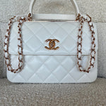 CHANEL Handbag Chanel 21B Small White Lambskin Quilted Trendy CC w/ Rose Gold Hardware - Redeluxe