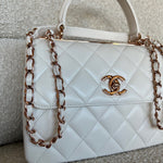 CHANEL Handbag Chanel 21B Small White Lambskin Quilted Trendy CC w/ Rose Gold Hardware - Redeluxe