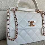 CHANEL Handbag Chanel 21B Small White Lambskin Quilted Trendy CC w/ Rose Gold Hardware - Redeluxe