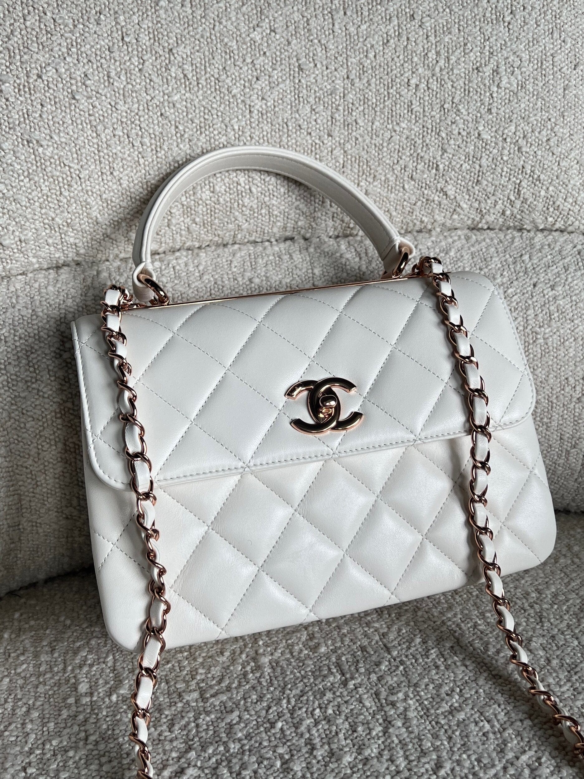 Chanel 21B Small White Lambskin Quilted Trendy CC w/ Rose Gold