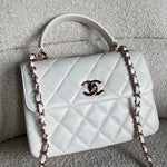 CHANEL Handbag Chanel 21B Small White Lambskin Quilted Trendy CC w/ Rose Gold Hardware - Redeluxe