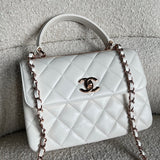 CHANEL Handbag Chanel 21B Small White Lambskin Quilted Trendy CC w/ Rose Gold Hardware - Redeluxe