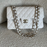 CHANEL Handbag Chanel 21B White Caviar Quilted Classic Flap Small LGHW - Redeluxe