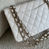 CHANEL Handbag Chanel 21B White Caviar Quilted Classic Flap Small LGHW - Redeluxe
