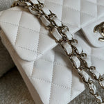 CHANEL Handbag Chanel 21B White Caviar Quilted Classic Flap Small LGHW - Redeluxe