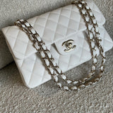 CHANEL Handbag Chanel 21B White Caviar Quilted Classic Flap Small LGHW - Redeluxe