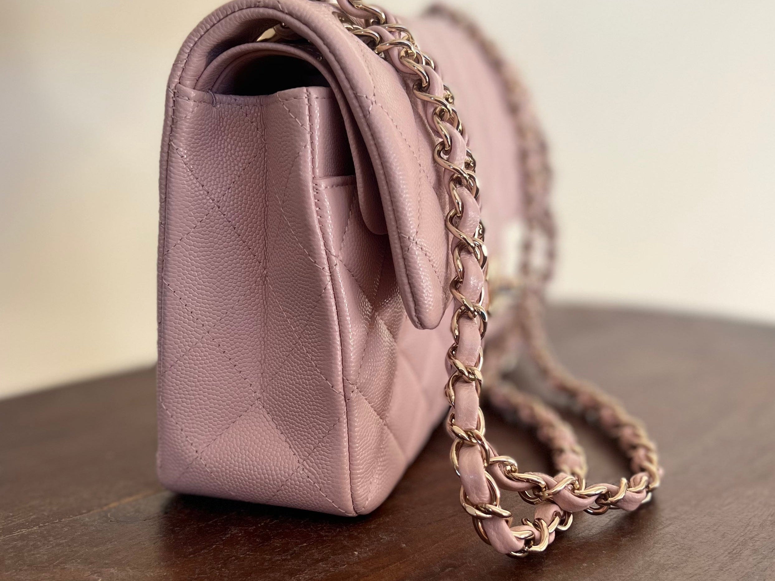 CHANEL Handbag CHANEL 21C LIGHT PINK CAVIAR QUILTED CLASSIC FLAP SMALL LIGHT GOLD HARDWARE - Redeluxe
