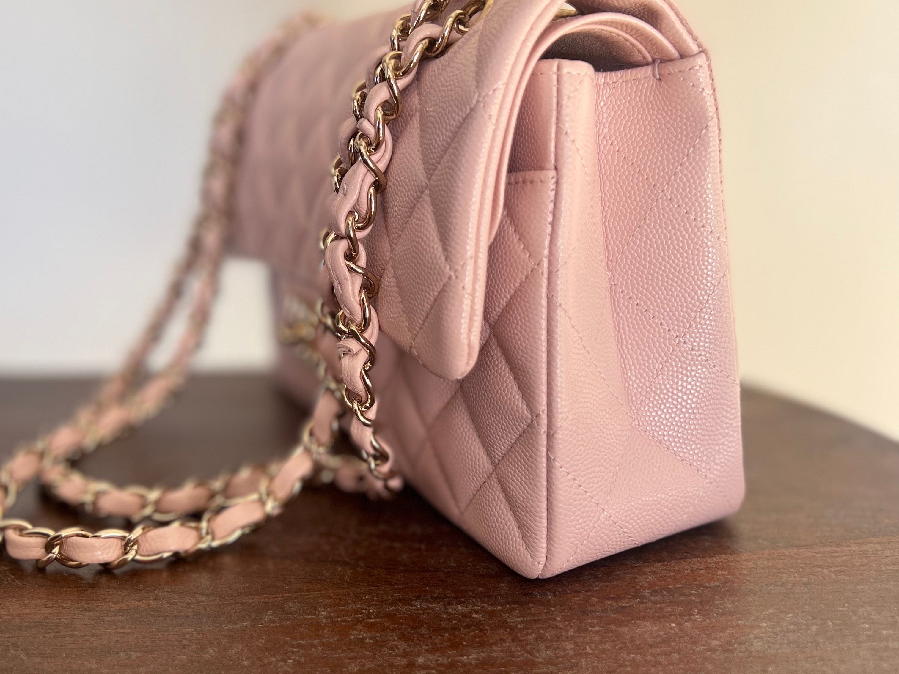 CHANEL Handbag CHANEL 21C LIGHT PINK CAVIAR QUILTED CLASSIC FLAP SMALL LIGHT GOLD HARDWARE - Redeluxe