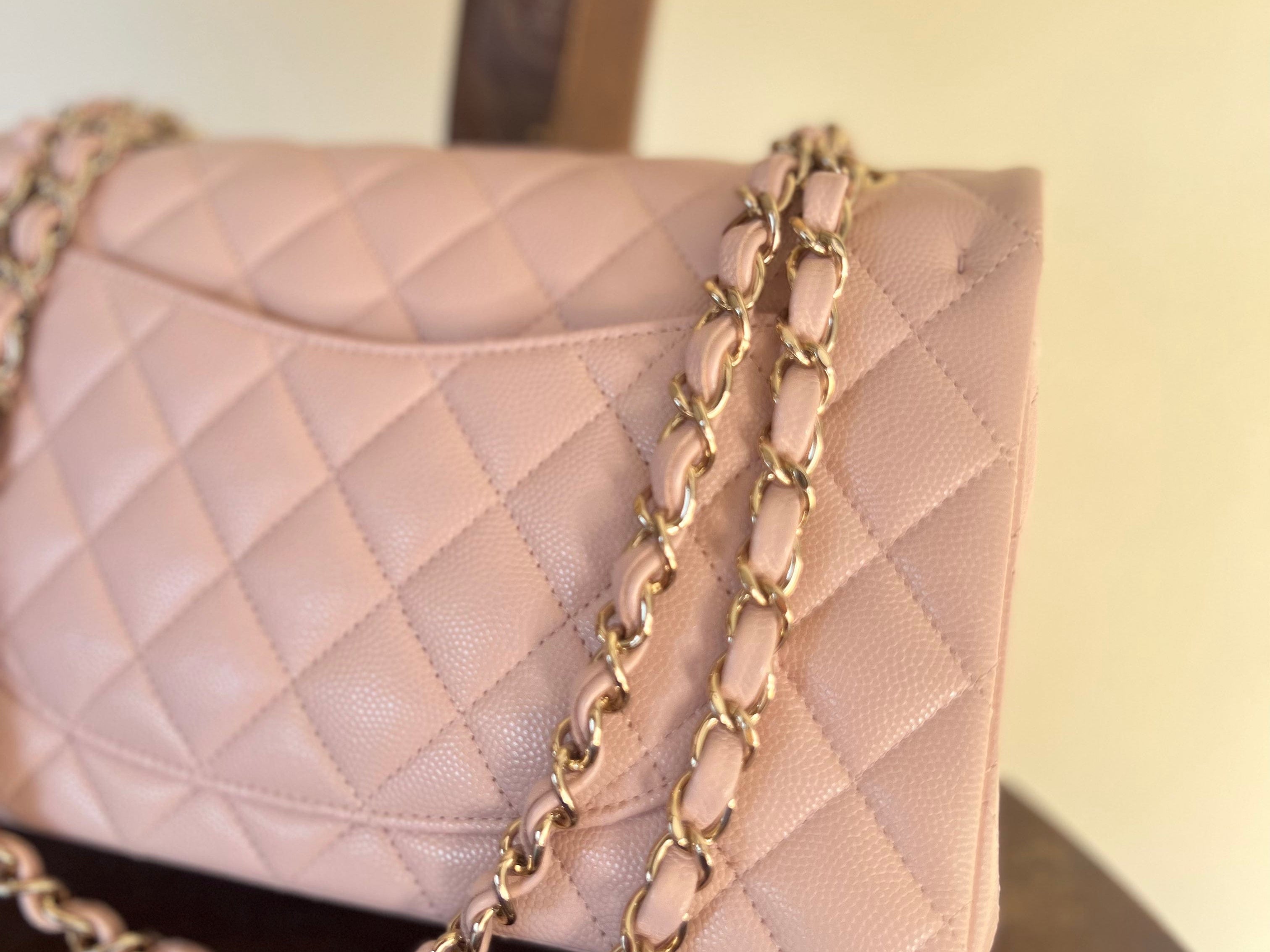 CHANEL Handbag CHANEL 21C LIGHT PINK CAVIAR QUILTED CLASSIC FLAP SMALL LIGHT GOLD HARDWARE - Redeluxe