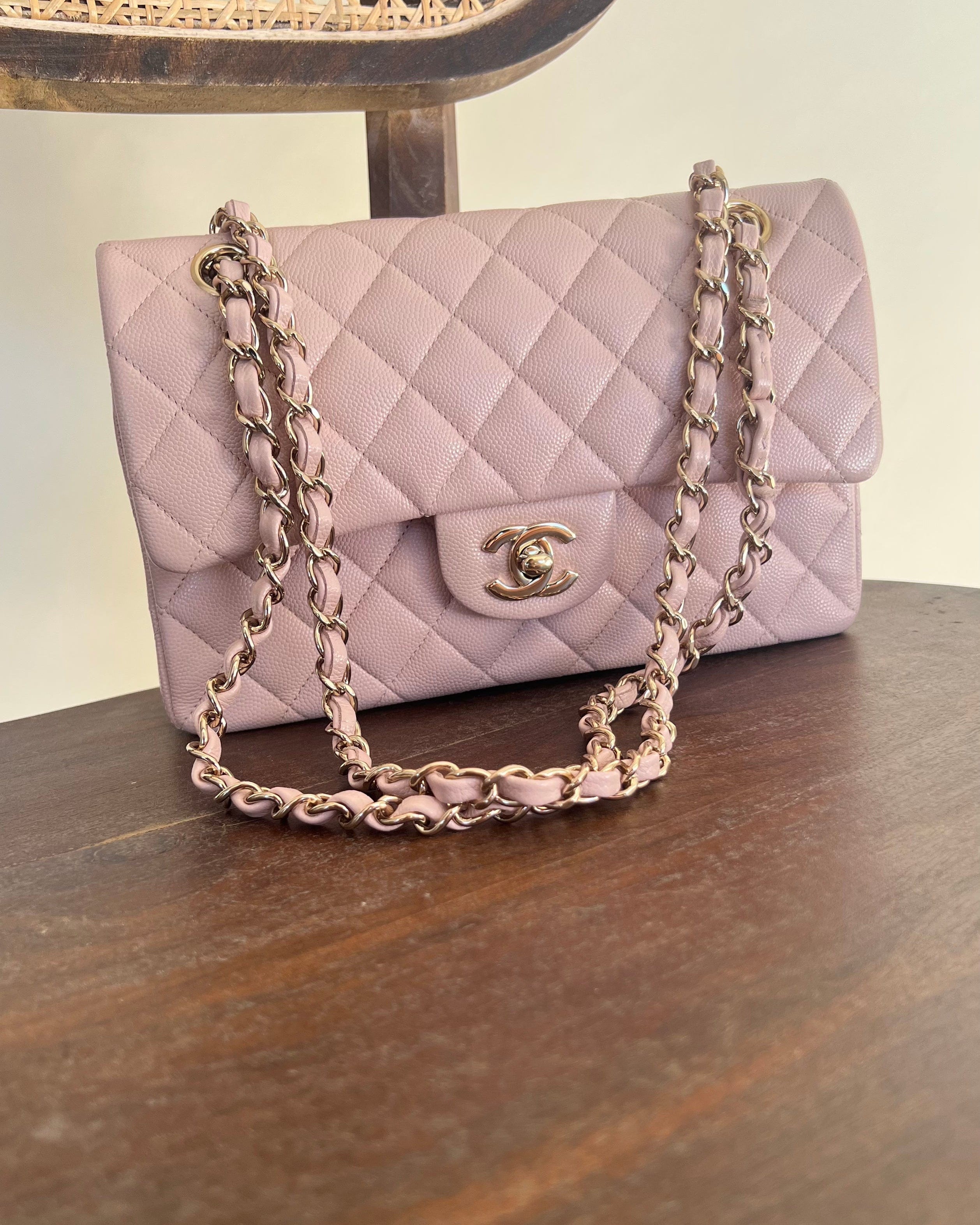 CHANEL 21C LIGHT PINK CAVIAR QUILTED CLASSIC FLAP SMALL LIGHT GOLD