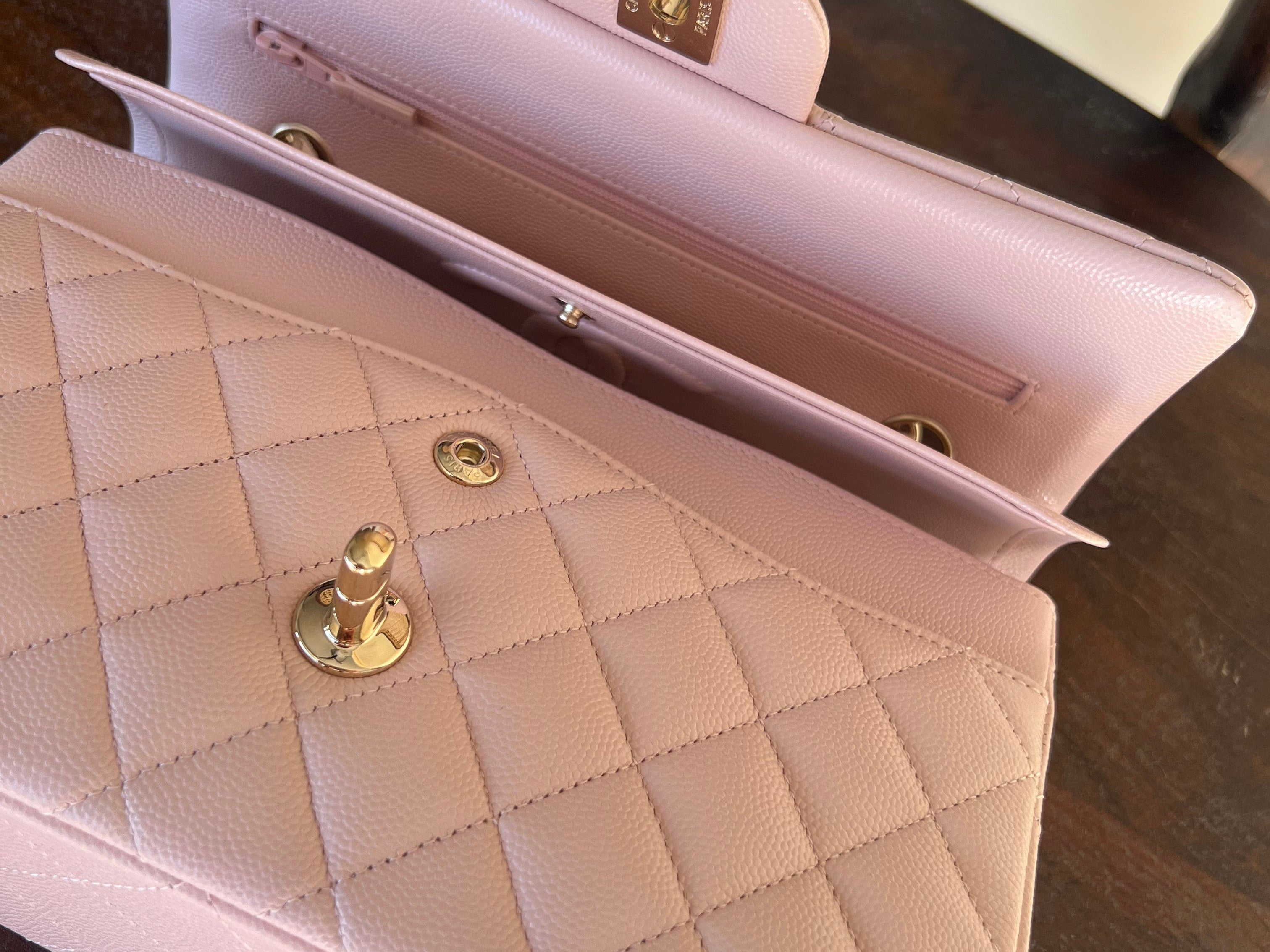 CHANEL Handbag CHANEL 21C LIGHT PINK CAVIAR QUILTED CLASSIC FLAP SMALL LIGHT GOLD HARDWARE - Redeluxe